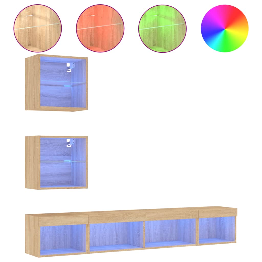 vidaXL 5-dijelni zidni TV elementi s LED svjetlima boja hrasta drveni