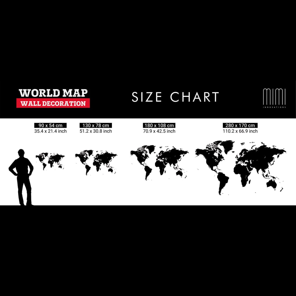 MiMi Innovations zidna drvena karta svijeta Luxury crna 180 x 108 cm