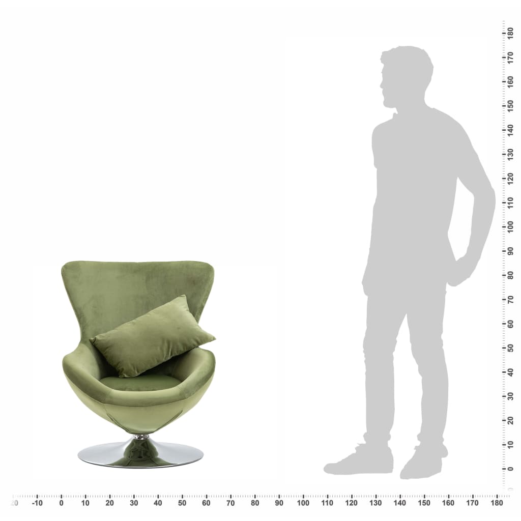 vidaXL Okretna jajolika stolica s jastukom svjetlozelena baršunasta