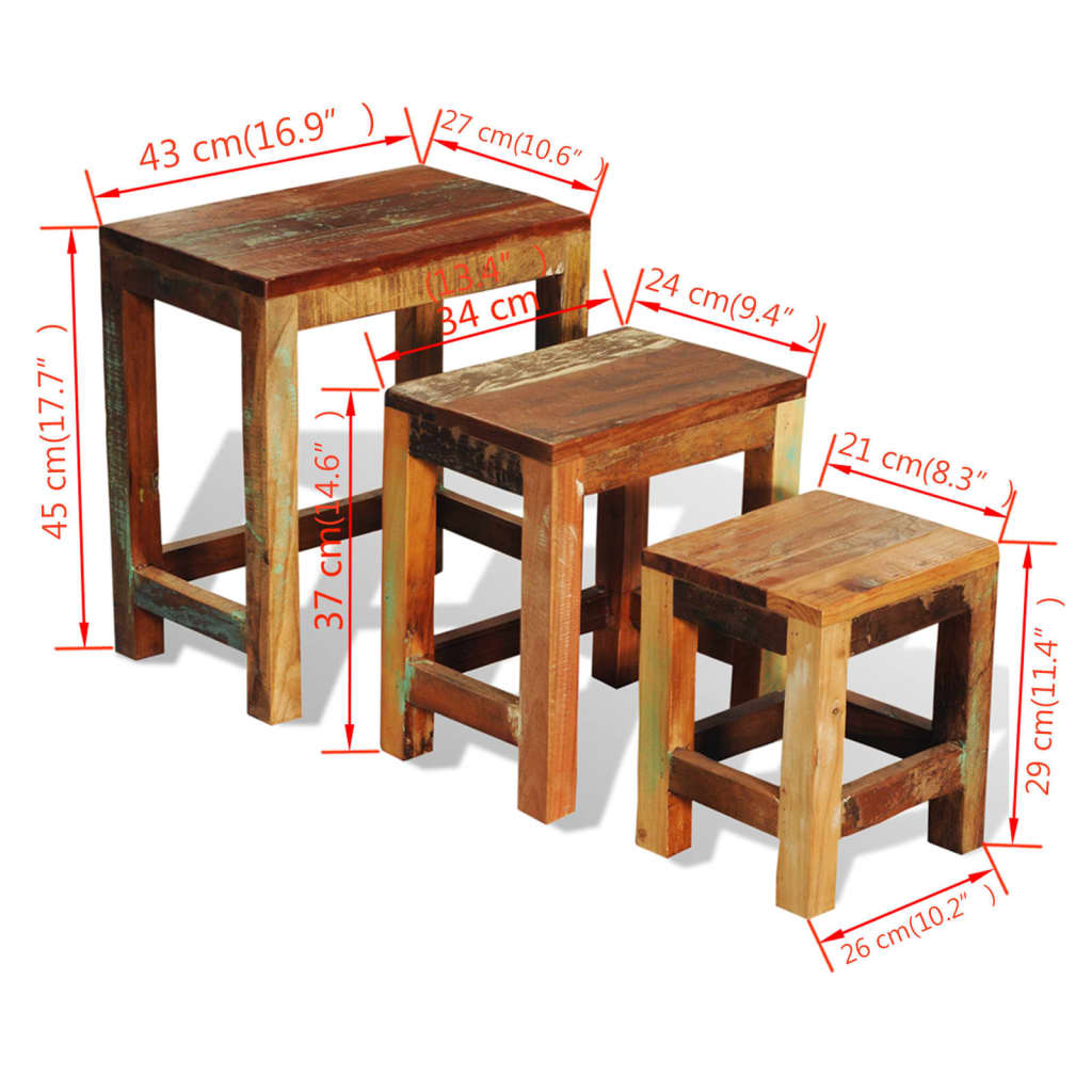 vidaXL 3-dijelni set uklapajućih stolića starinski obnovljeno drvo