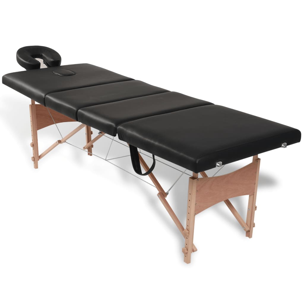 vidaXL Crni sklopivi stol za masažu s 4 zone i drvenim okvirom