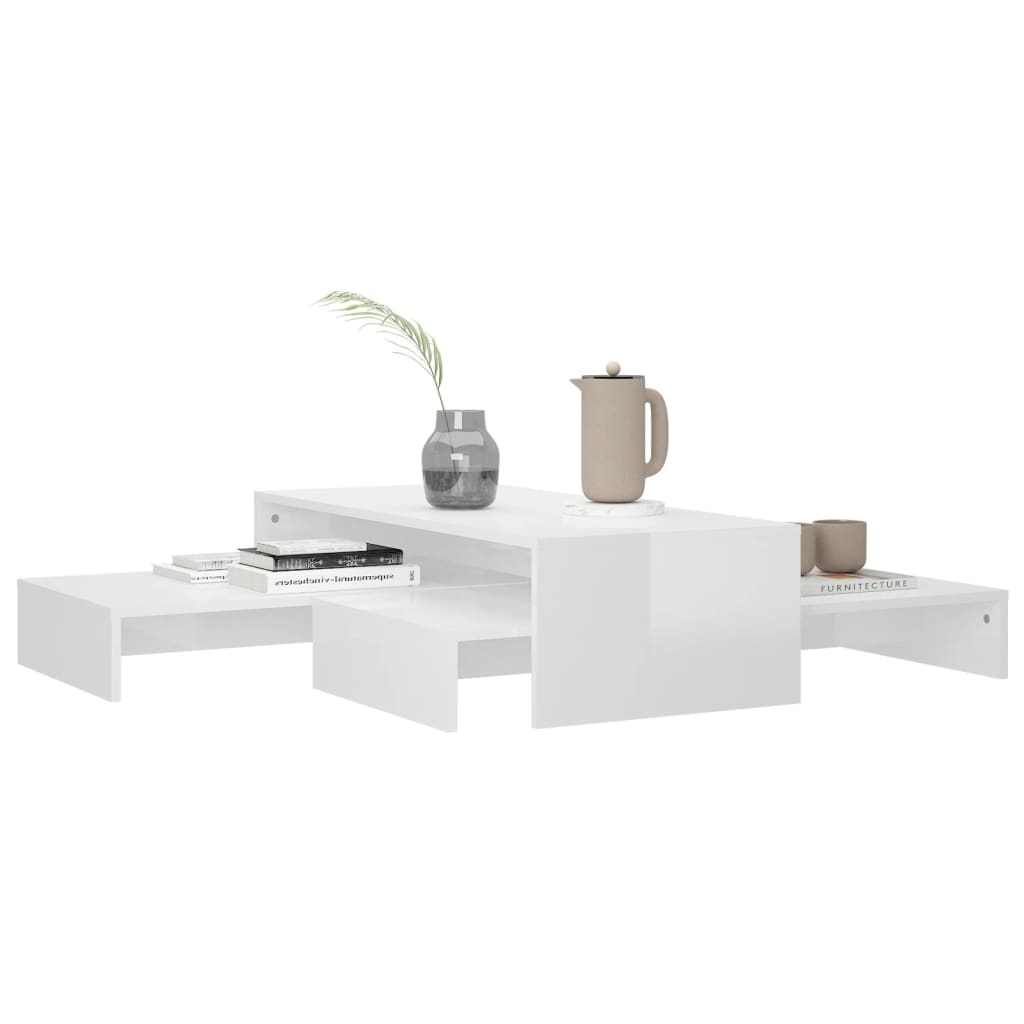 vidaXL Set uklapajućih stolića za kavu sjajni bijeli 100x100x26,5 cm