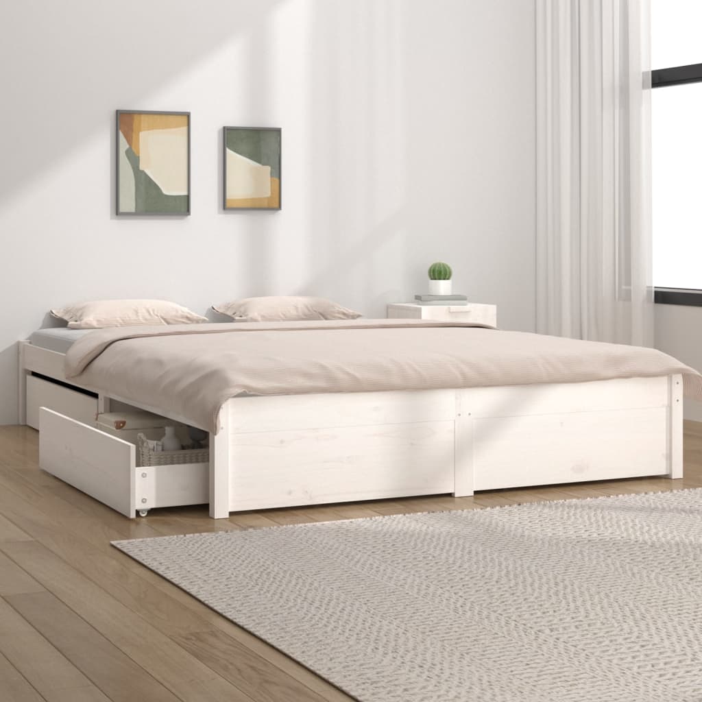 vidaXL Okvir za krevet s ladicama bijeli 120 x 200 cm