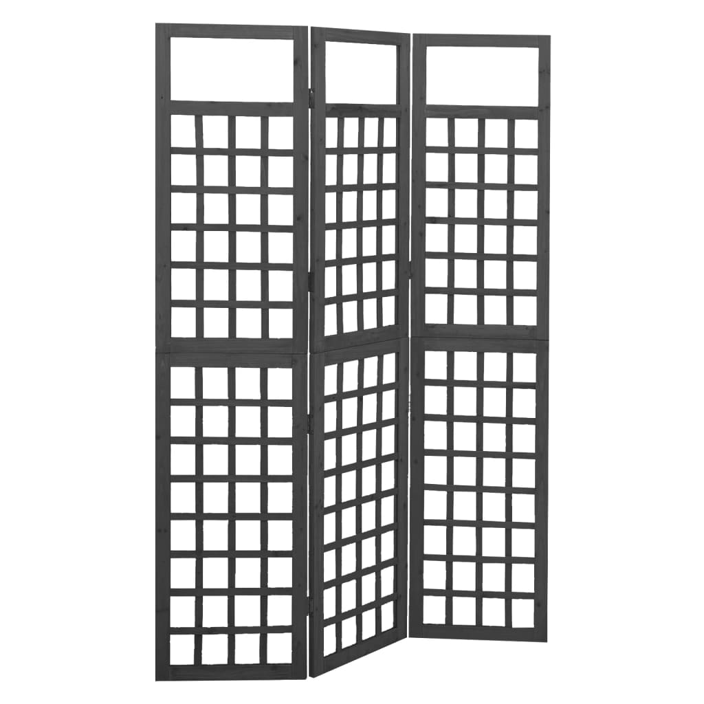 vidaXL Sobna pregrada / rešetka s 3 panela od jelovine 121x180 cm crna