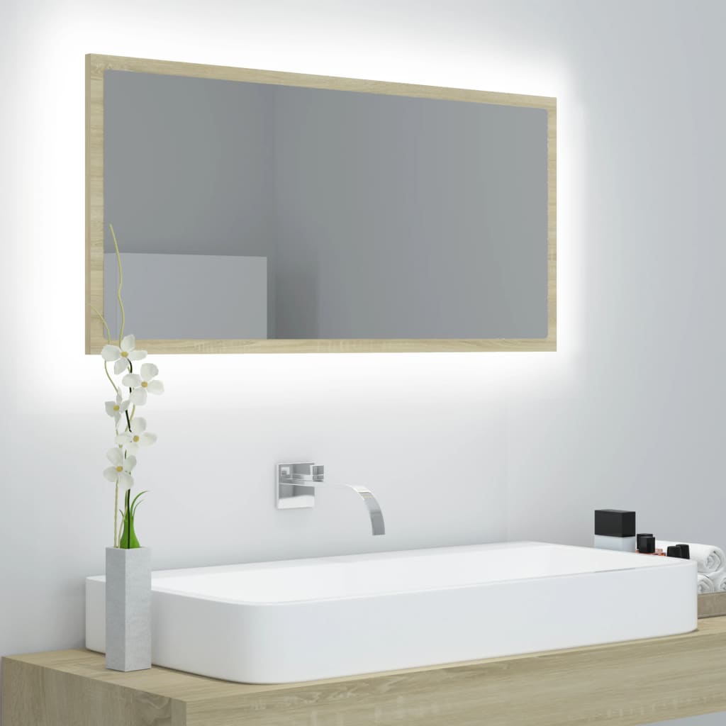 vidaXL LED kupaonsko ogledalo boja hrasta sonome 90x8,5x37 cm akrilno