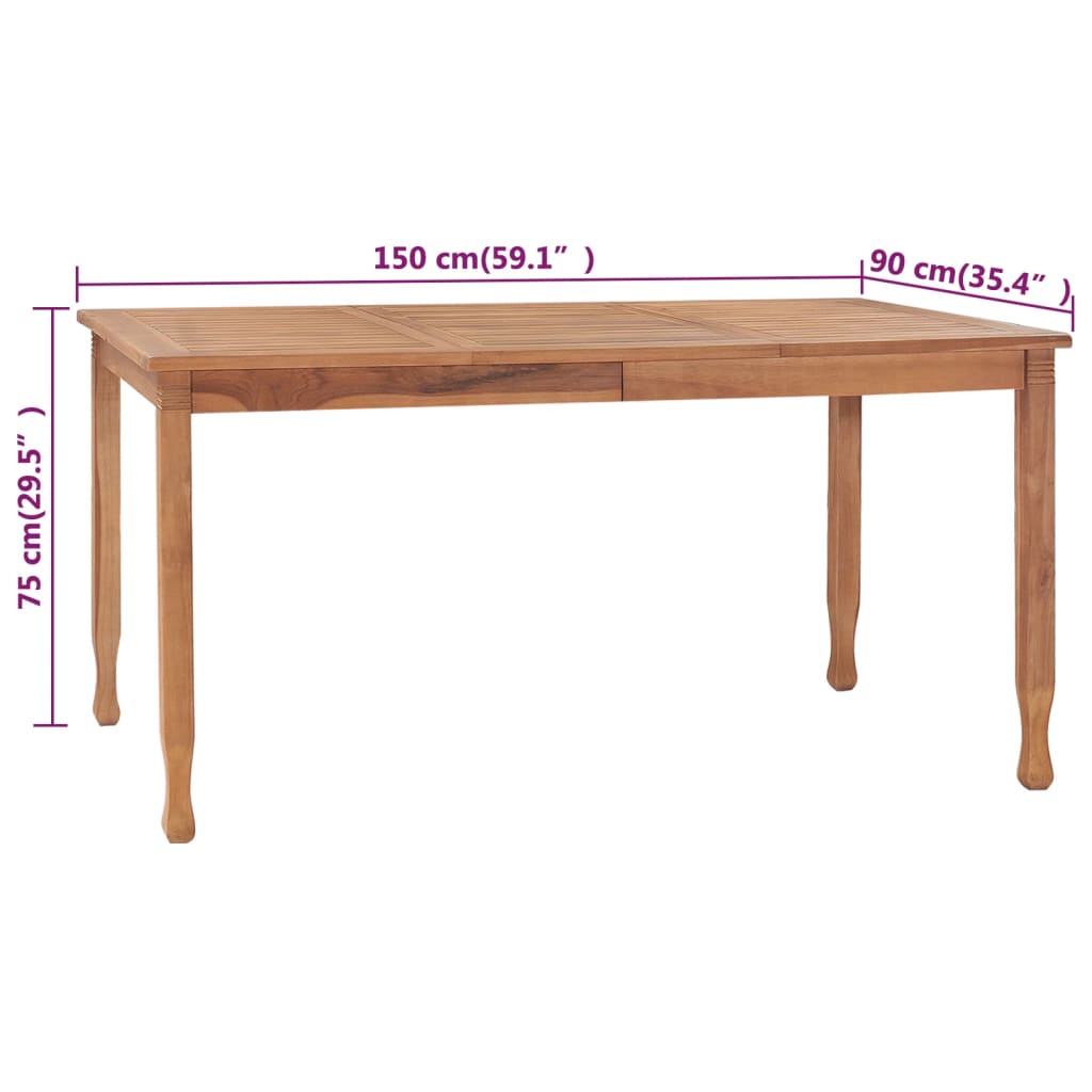 vidaXL Vrtni blagovaonski stol 150 x 90 x 75 cm od masivne tikovine