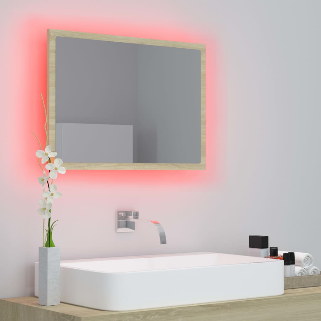 vidaXL LED kupaonsko ogledalo boja hrasta sonome 60x8,5x37 cm akrilno