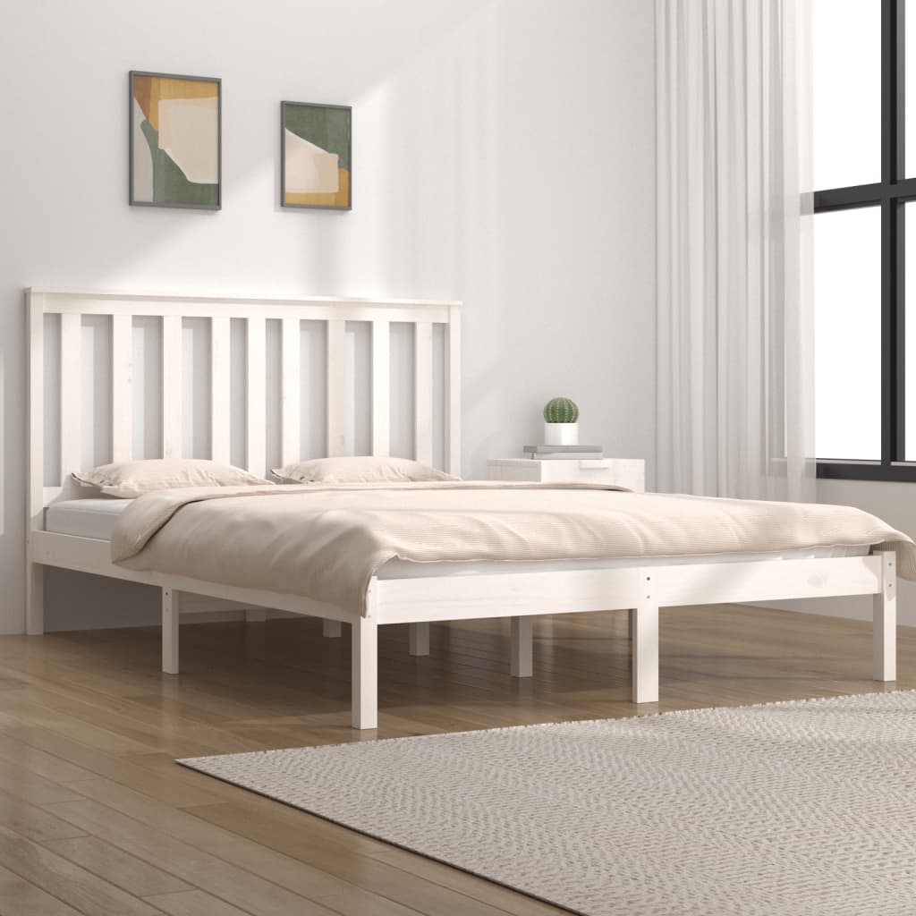 vidaXL Okvir za krevet masivna borovina bijeli 150 x 200 cm bračni