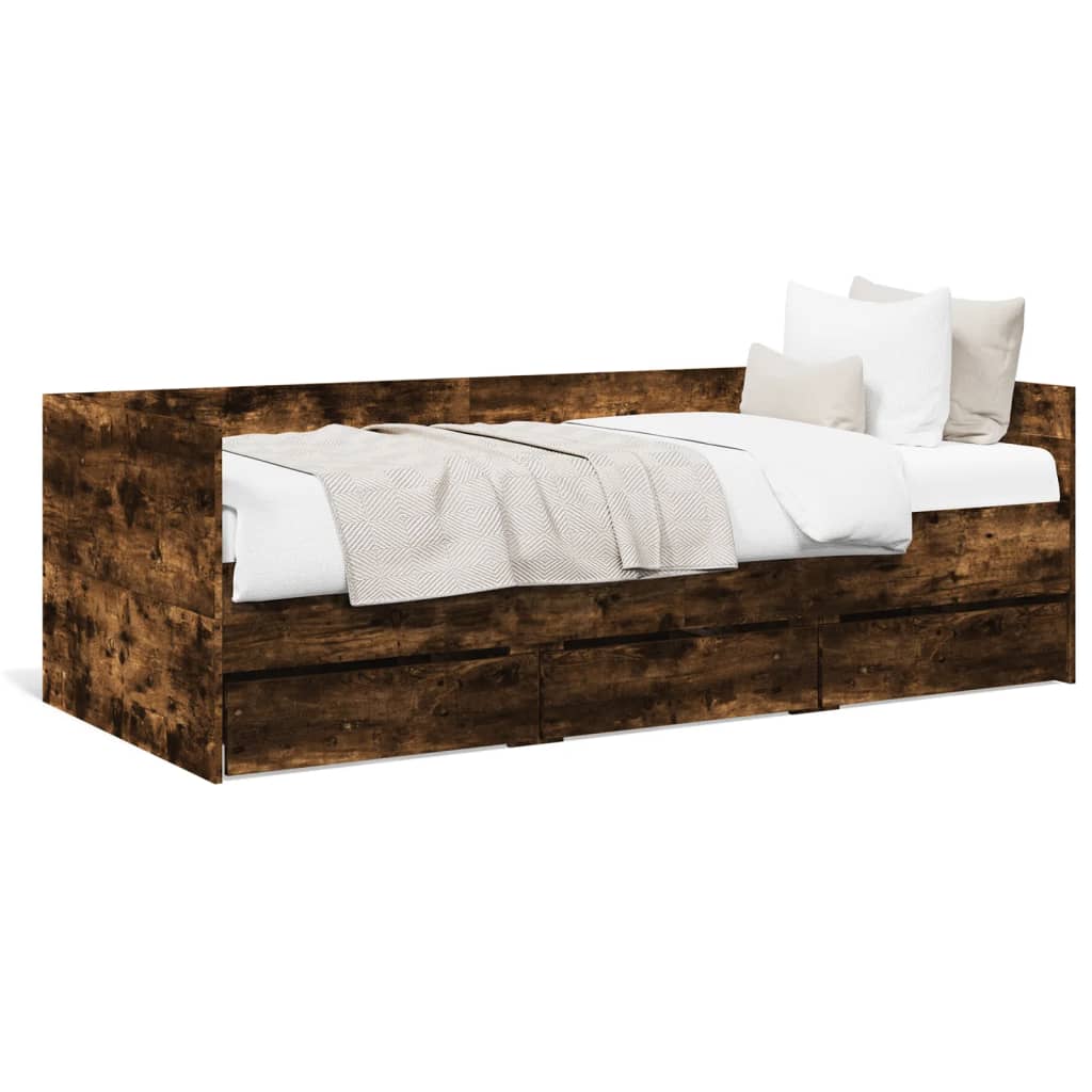 vidaXL Dnevni krevet s ladicama dimljena boja hrasta 100x200 cm drveni
