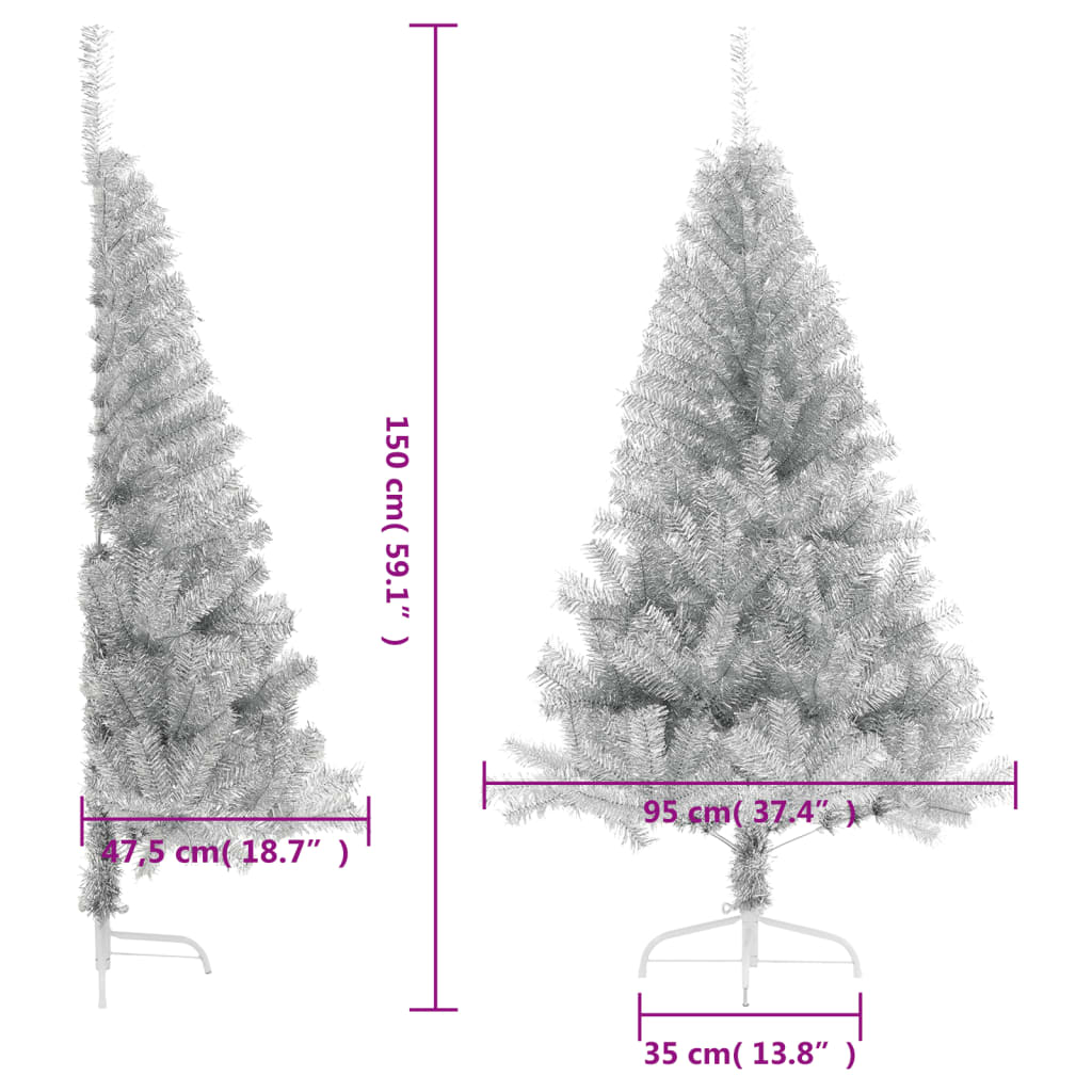 vidaXL Umjetna polovica božićnog drvca sa stalkom srebrna 150 cm PET