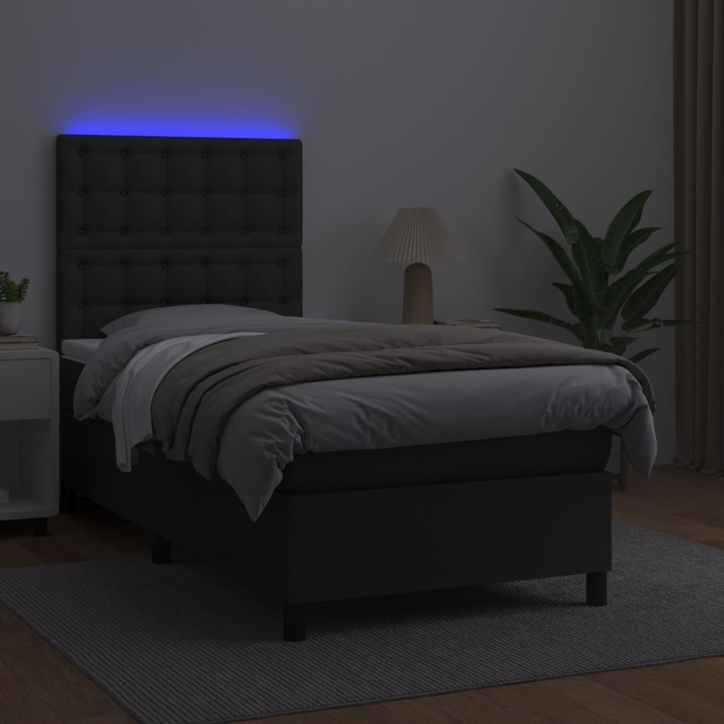vidaXL Krevet box spring s madracem LED crni 90x190 cm od umjetne kože