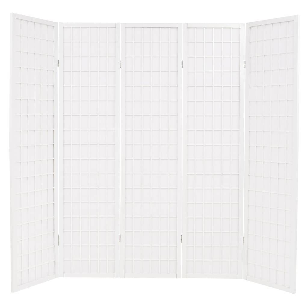 vidaXL Sklopiva sobna pregrada s 5 panela u japanskom stilu 200x170 cm bijela