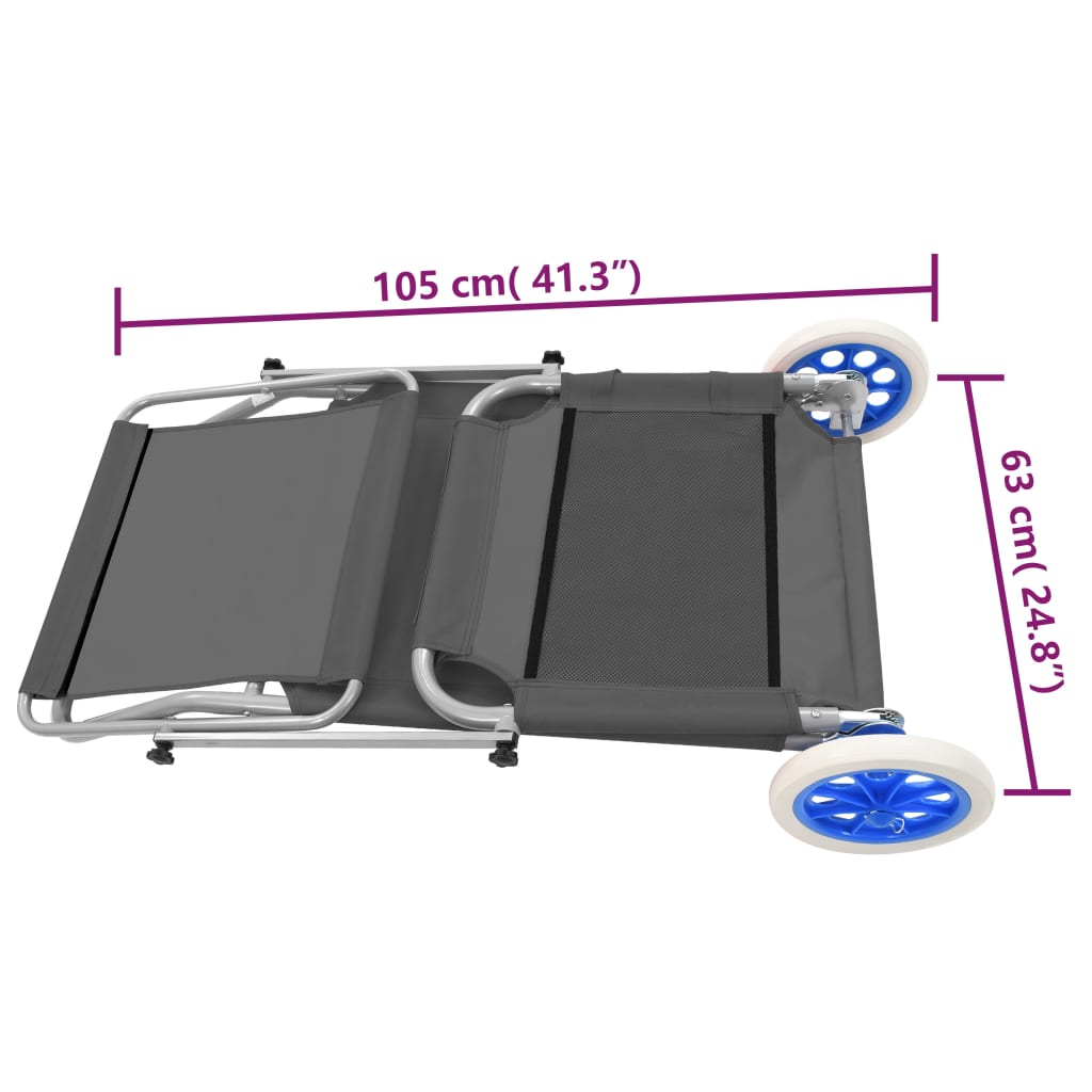 vidaXL Sklopiva ležaljka za sunčanje s krovom i kotačima čelična siva