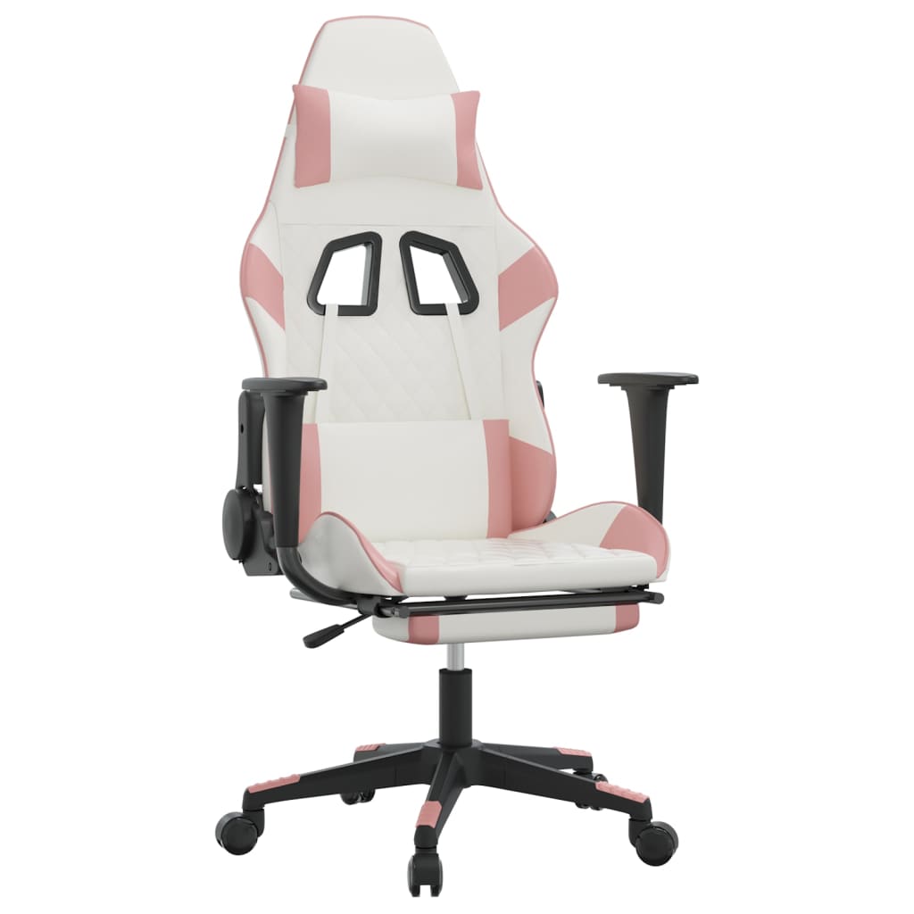vidaXL Igraća stolica s osloncem za noge bijelo-ružičasta umjetna koža