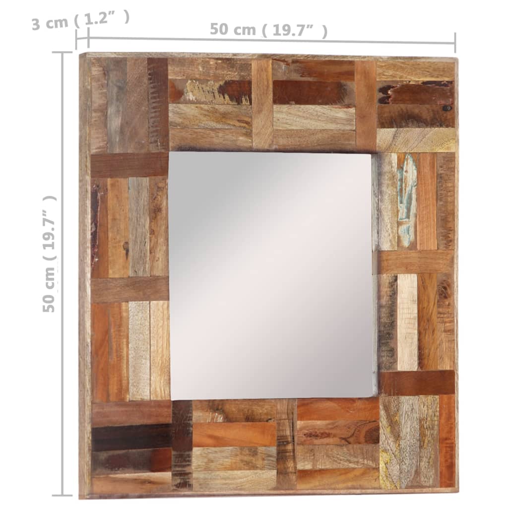 vidaXL Zidno ogledalo od masivnog obnovljenog drva 50 x 50 cm