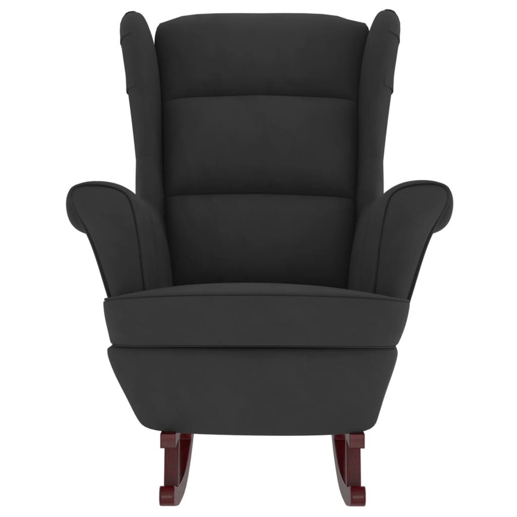 vidaXL Fotelja za ljuljanje s drvenim nogama crna baršunasta