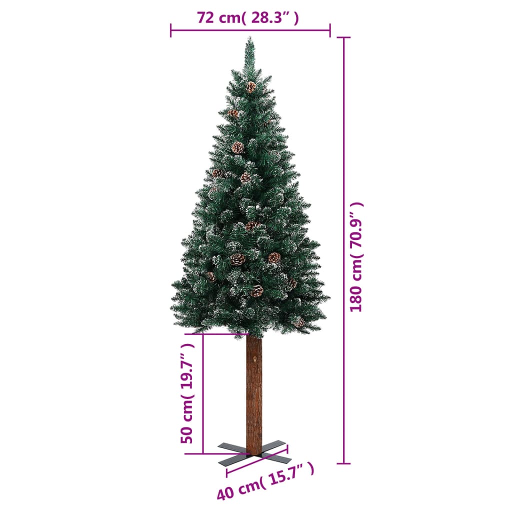 vidaXL Tanko božićno drvce s pravim drvom i snijegom zeleno 180 cm