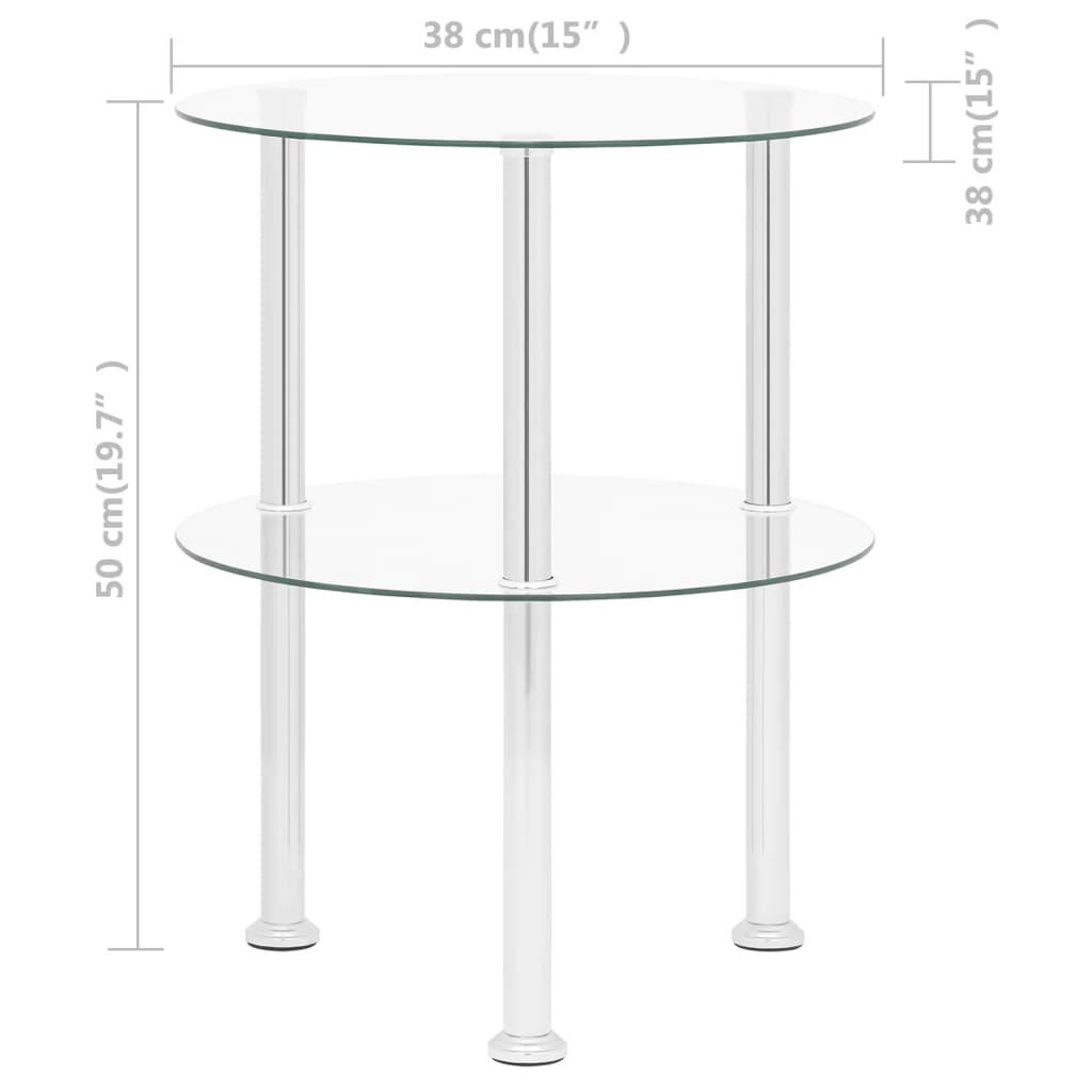 vidaXL Bočni stolić s 2 razine prozirni 38 cm od kaljenog stakla