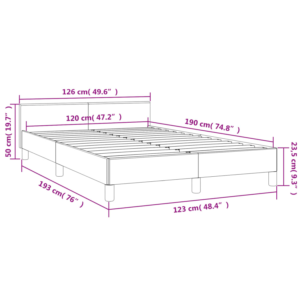 vidaXL Okvir za krevet s uzglavljem svjetlosivi 120x190 cm baršunasti