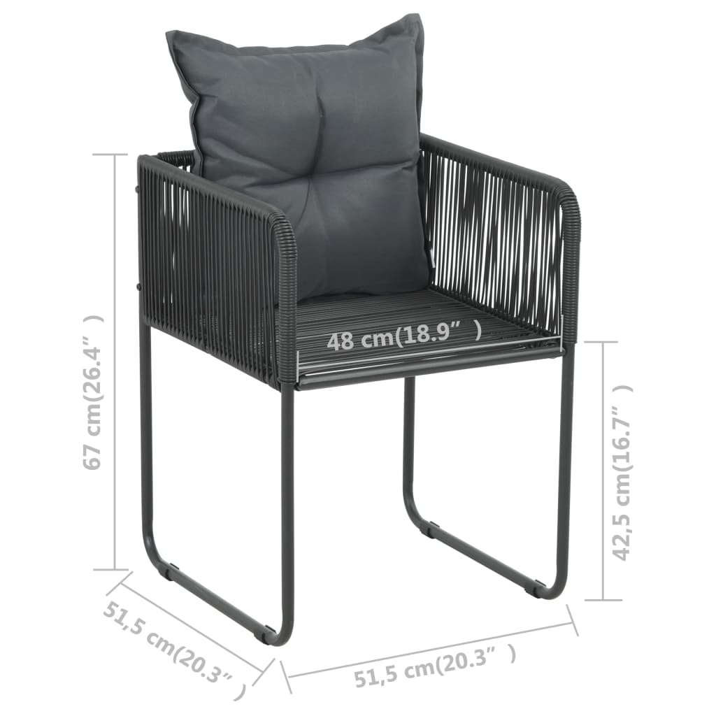 vidaXL Vrtne stolice s jastucima od poliratana 2 kom crne