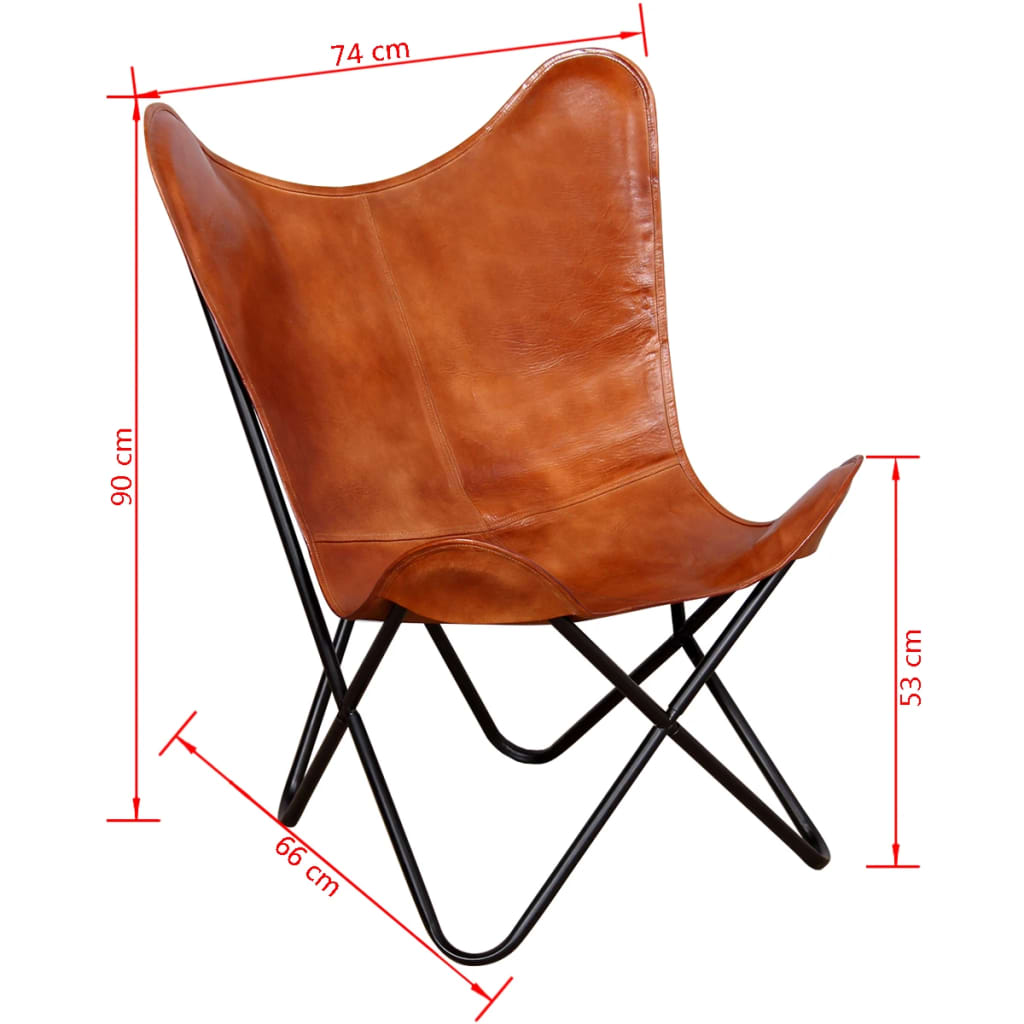 vidaXL Butterfly stolica od prave kože smeđa