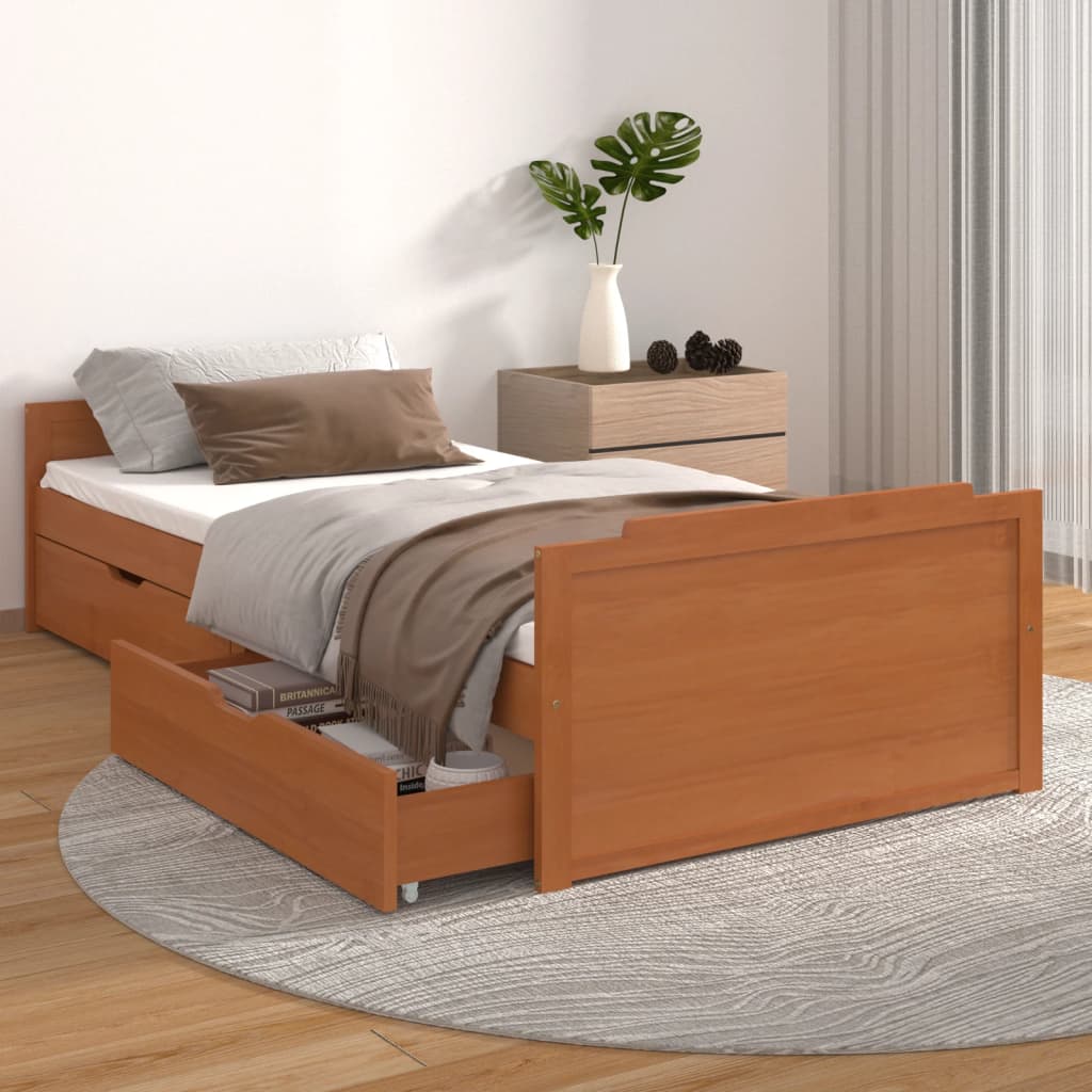 vidaXL Okvir za krevet s ladicama boja meda 90x200 cm masivna borovina