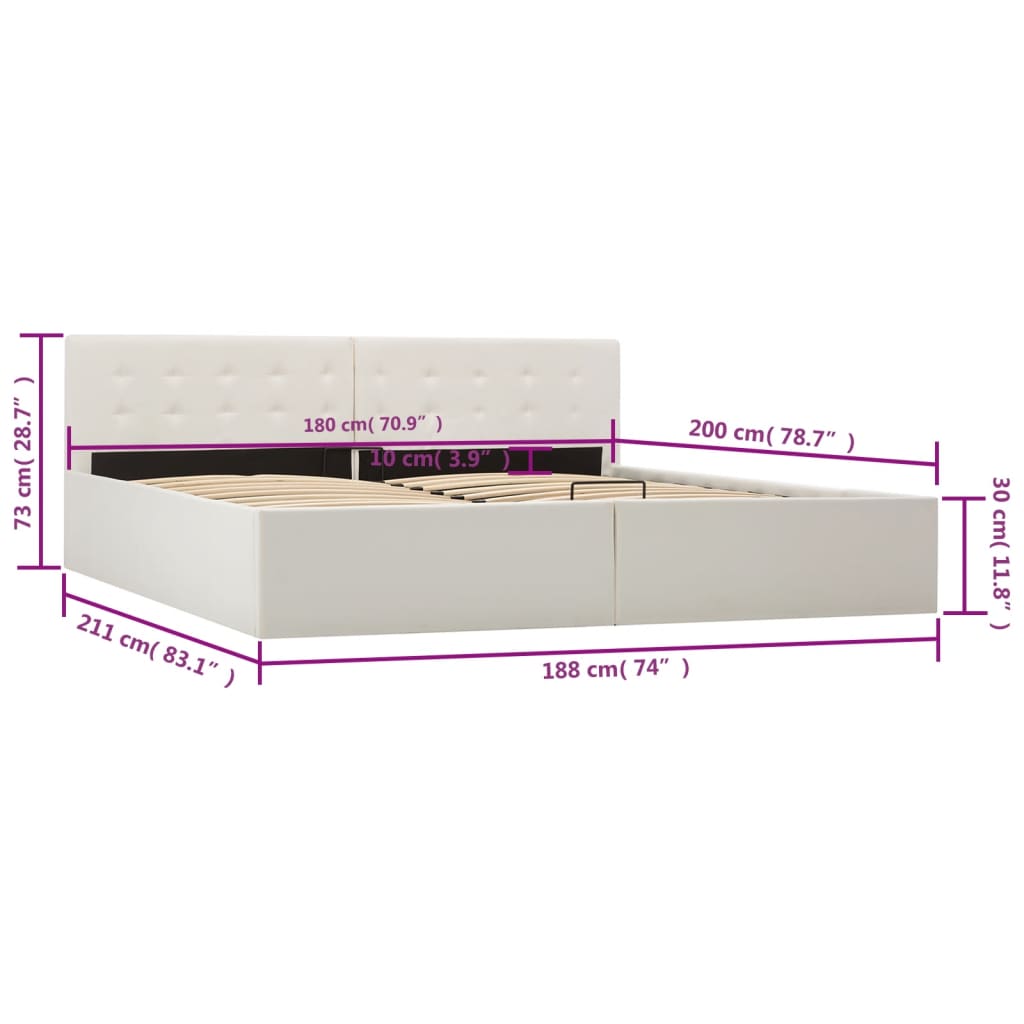 vidaXL Hidraulični okvir za krevet od umjetne kože bijeli 180 x 200 cm