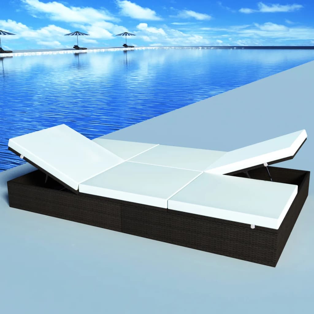 vidaXL Dupla ležaljka za sunčanje s jastukom poliratan smeđa