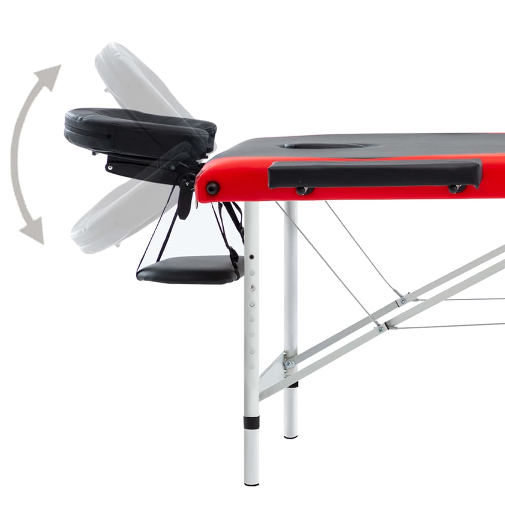 vidaXL Sklopivi stol za masažu s 3 zone aluminijski crno-crveni