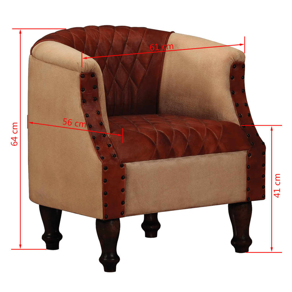 vidaXL Fotelja od prave kože i tkanine smeđe bež