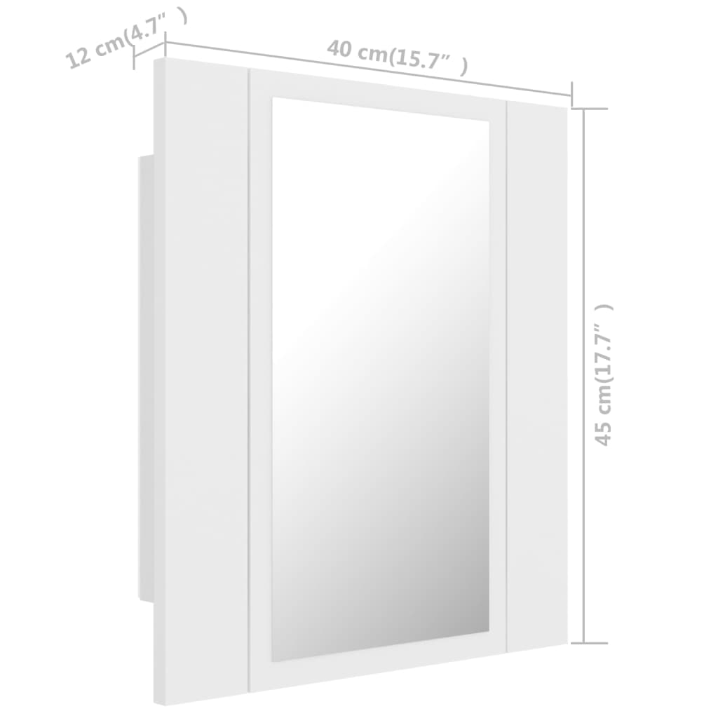 vidaXL LED kupaonski ormarić s ogledalom bijeli 40x12x45 cm akrilni