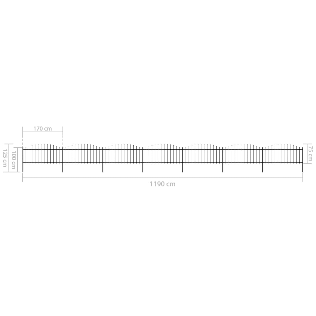 vidaXL Vrtna ograda s ukrasnim kopljima (0,5-0,75) x 11,9 m čelična crna