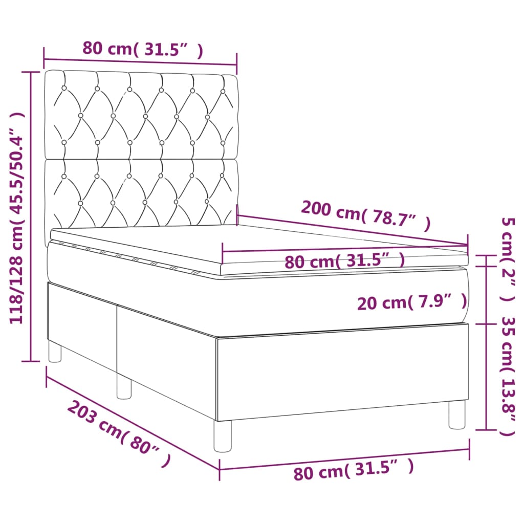 vidaXL Box spring krevet s madracem svjetlosivi 80 x 200 cm baršunasti