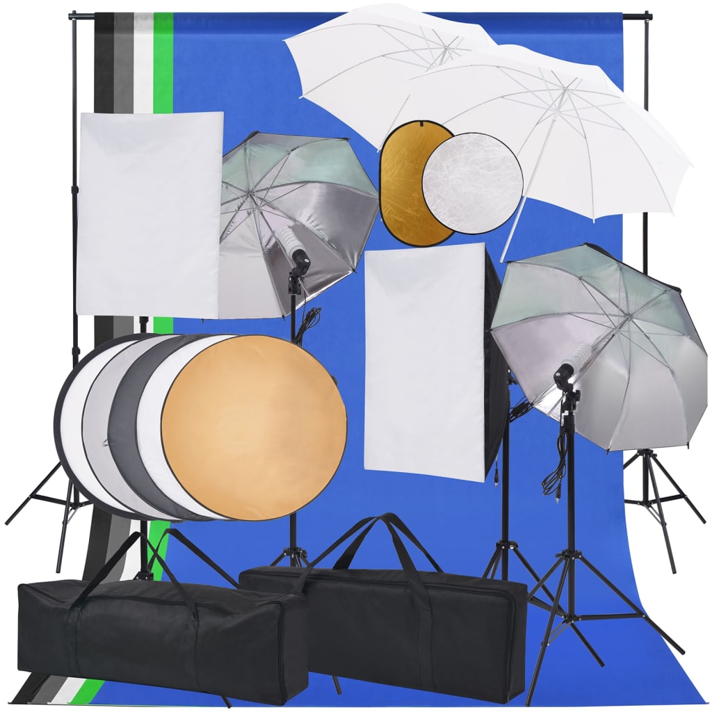 vidaXL Fotografska oprema: svjetla, kišobrani, pozadina i reflektor