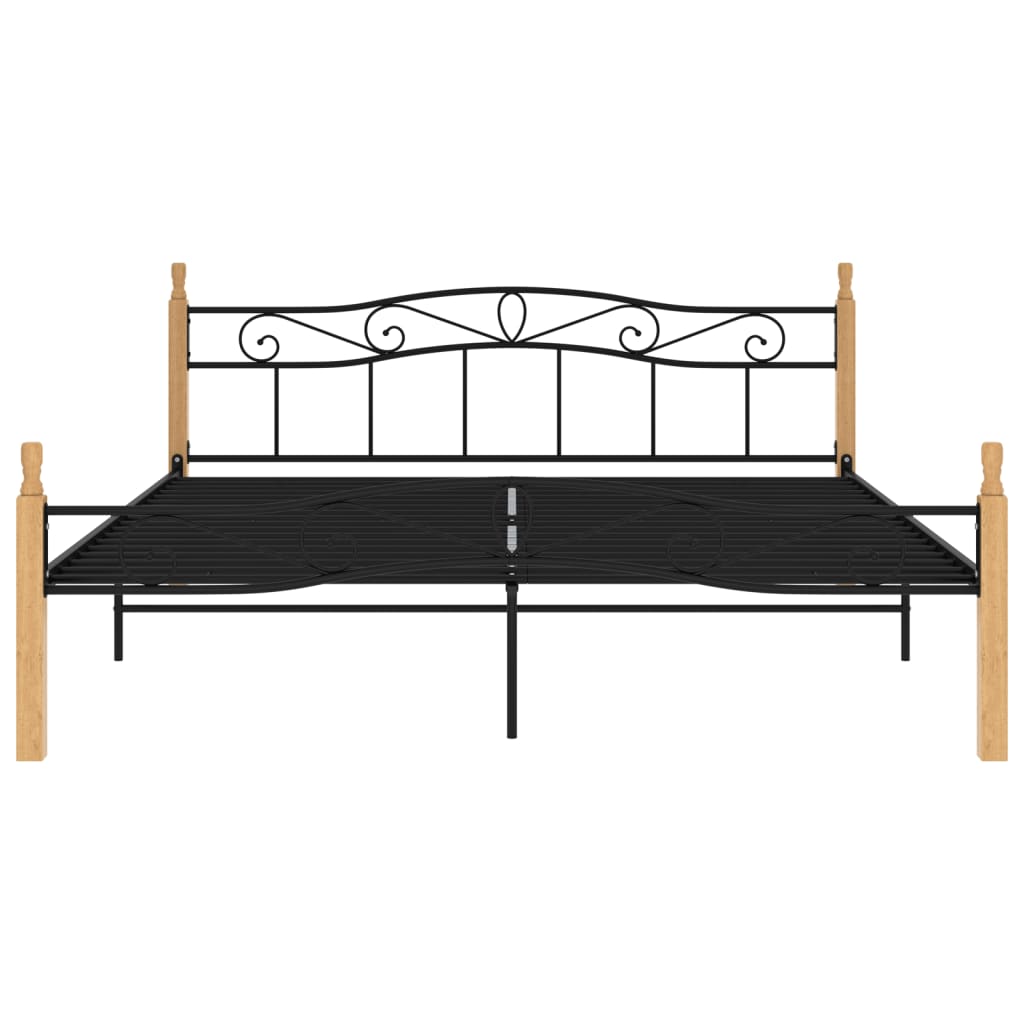 vidaXL Okvir kreveta crni od metala i masivne hrastovine 180 x 200 cm