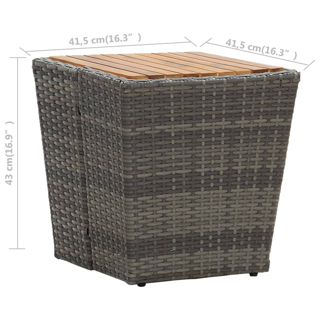vidaXL Stolić za čaj sivi 41,5x41,5x43 cm poliratan i bagremovo drvo