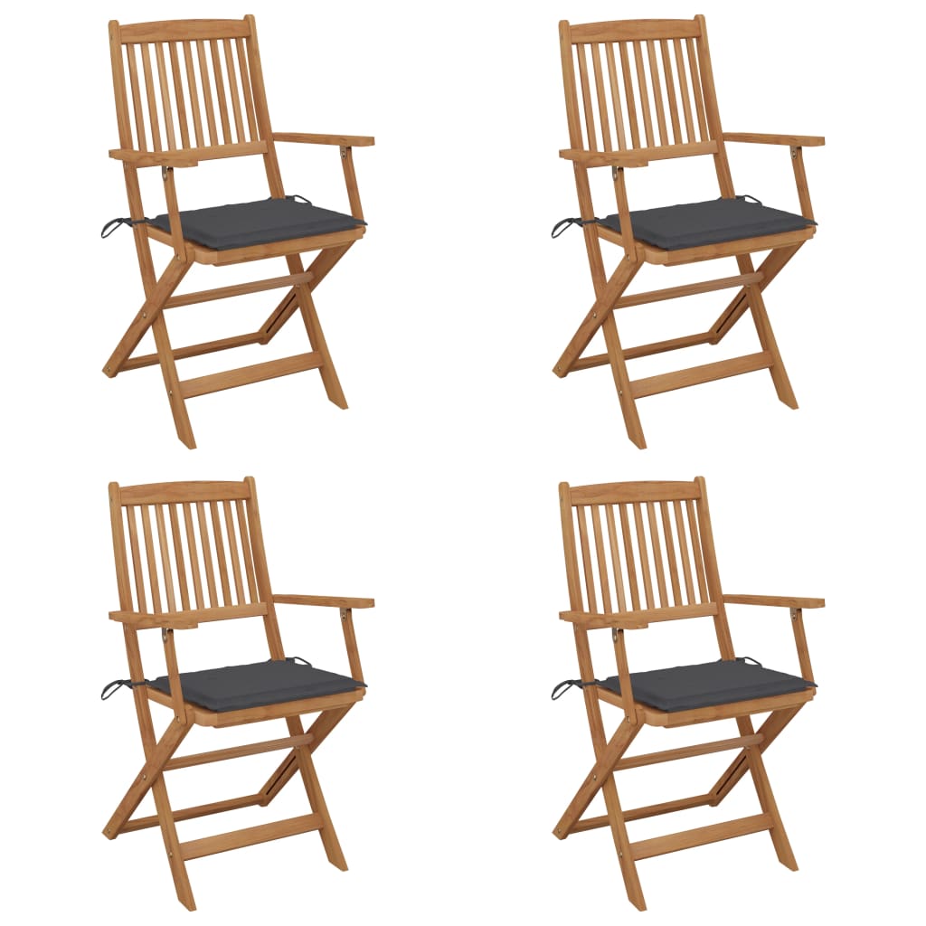 vidaXL Sklopive vrtne stolice s jastucima 4 kom od bagremovog drva