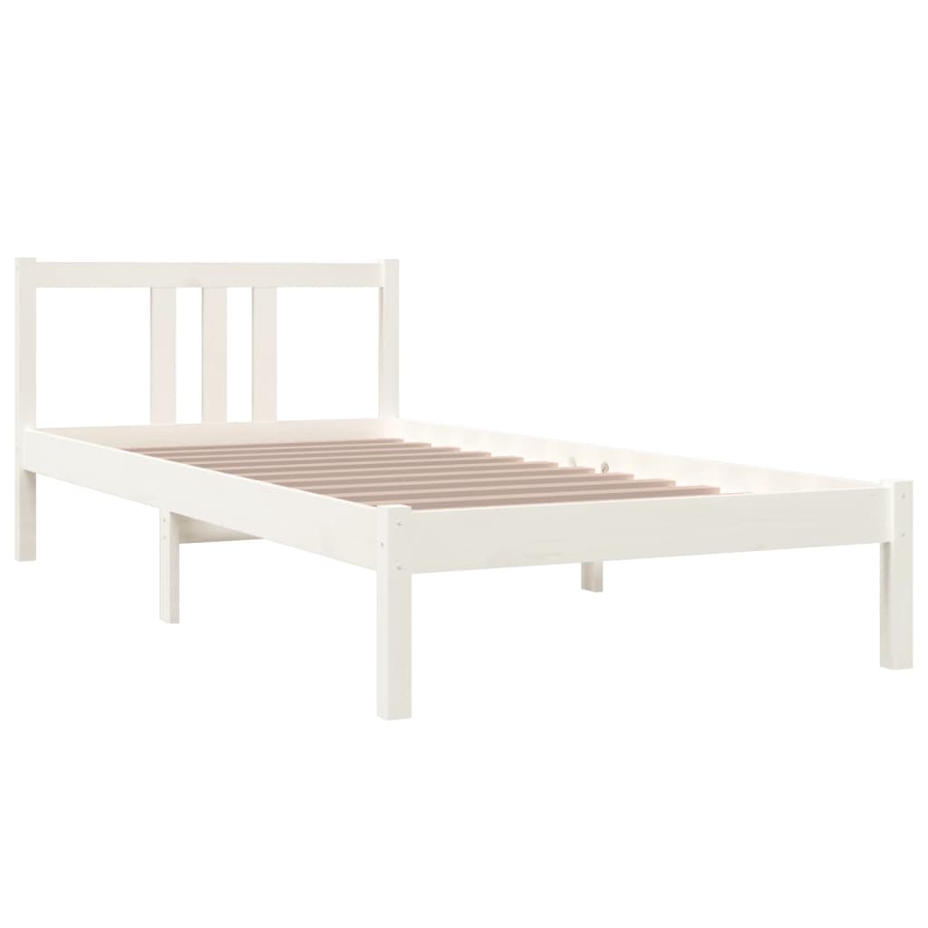 vidaXL Okvir za krevet od masivnog drva bijeli 90 x 200 cm