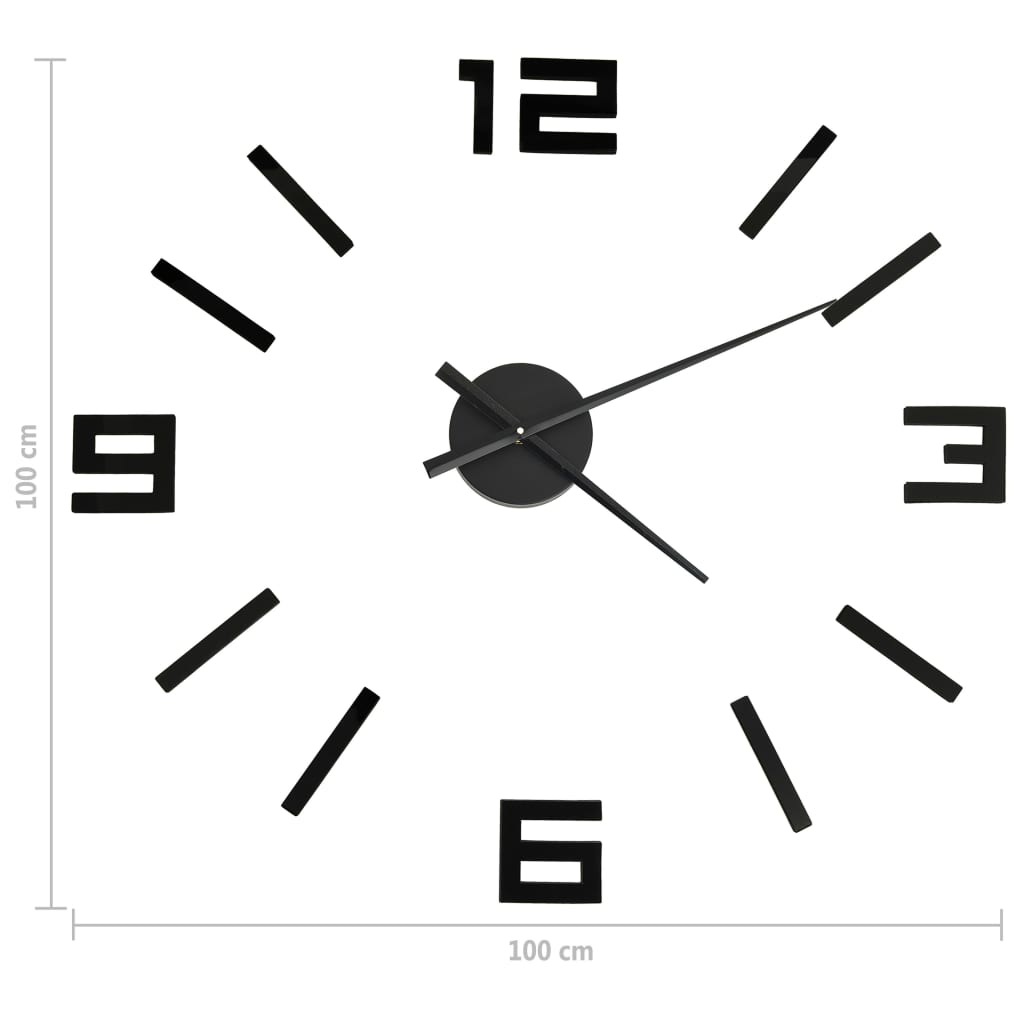 325156 vidaXL 3D Wall Clock Modern Design Black 100 cm XXL