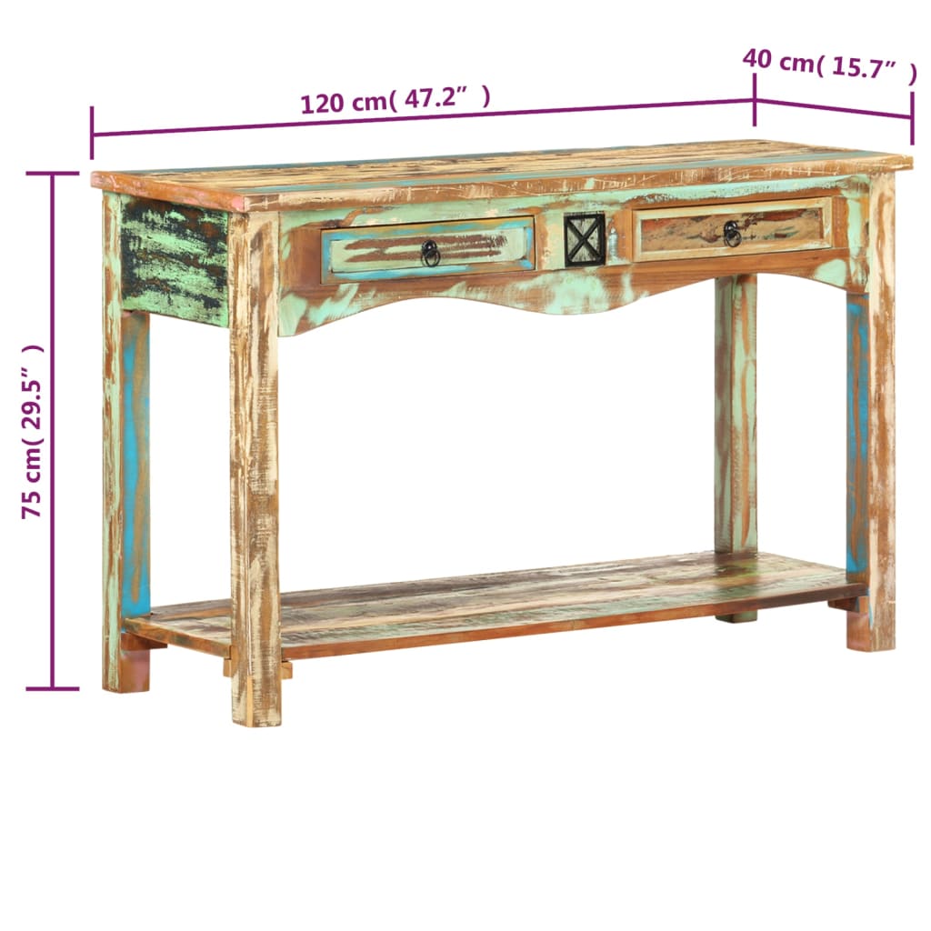 vidaXL Konzolni stol od masivnog obnovljenog drva 120 x 40 x 75 cm