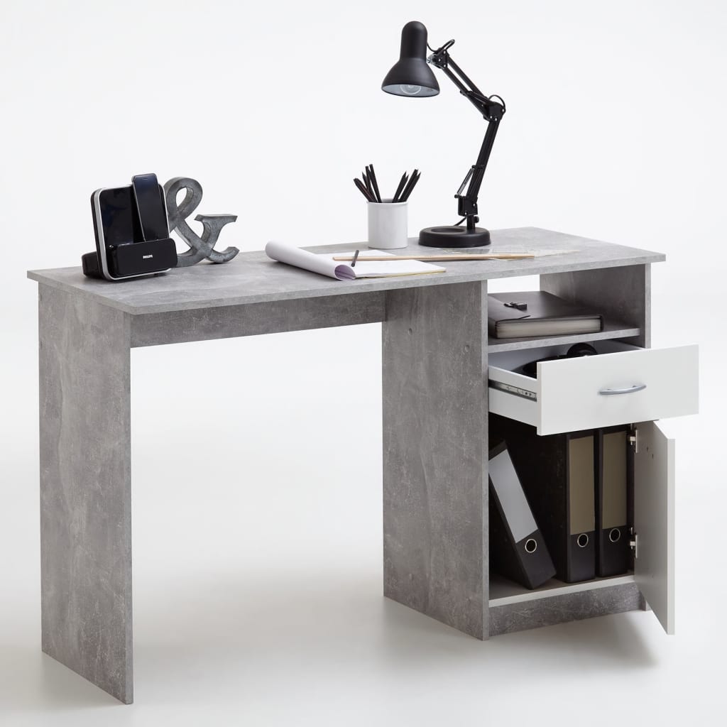 FMD radni stol s 1 ladicom 123 x 50 x 76,5 cm boja betona i bijela