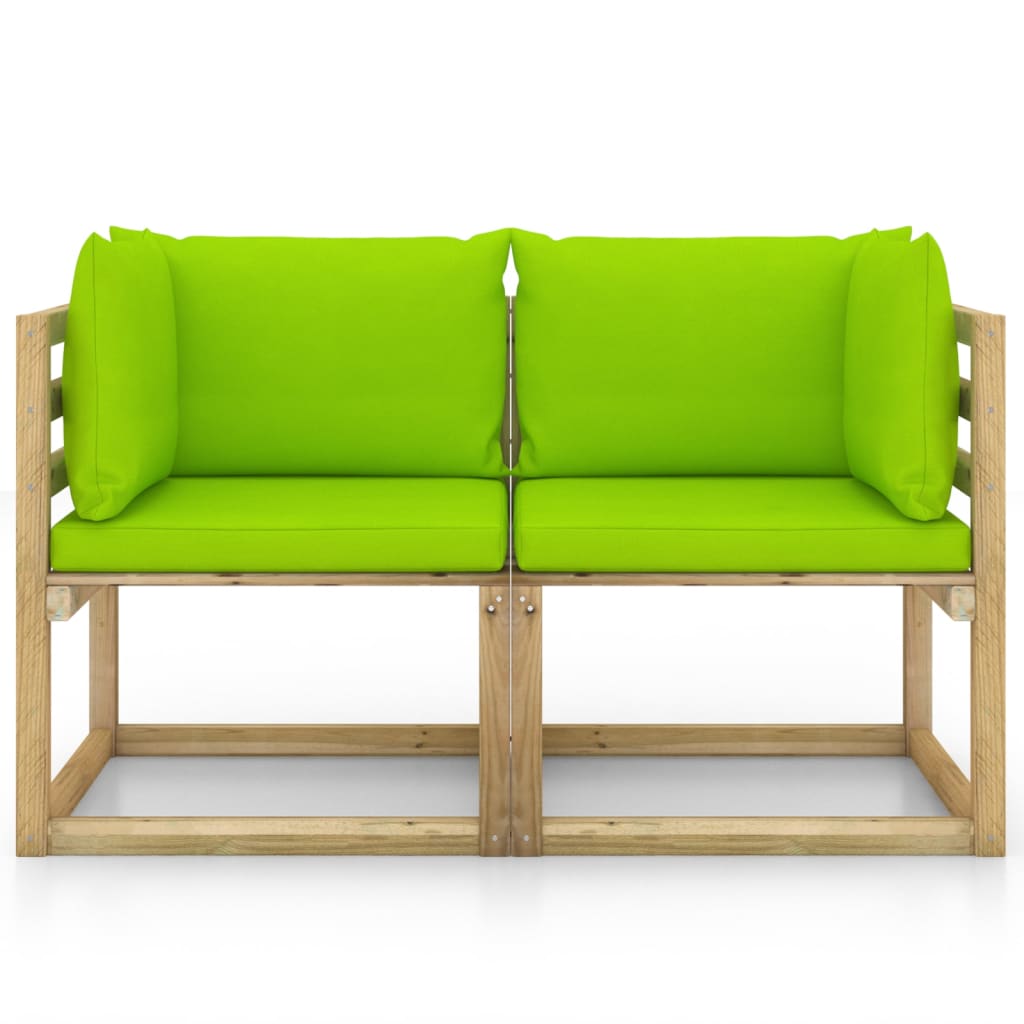 vidaXL Kutne vrtne sofe s jastucima 2 kom zeleno impregnirana borovina