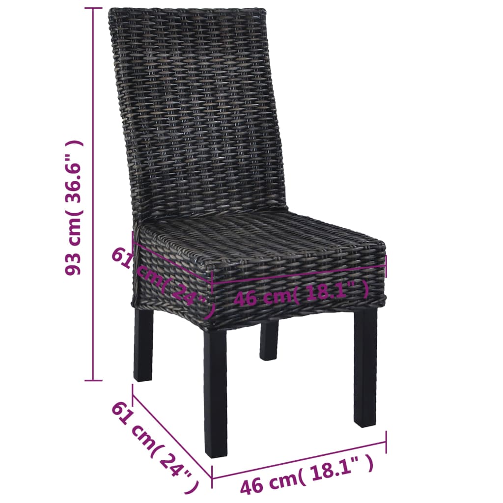 vidaXL Blagovaonske stolice od kubu ratana i drva manga 6 kom crne