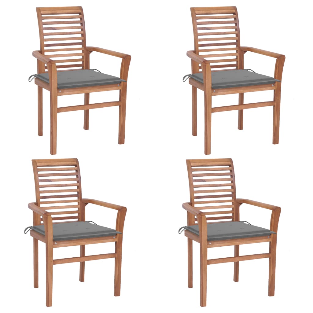 vidaXL Blagovaonske stolice sa sivim jastucima 4 kom masivna tikovina