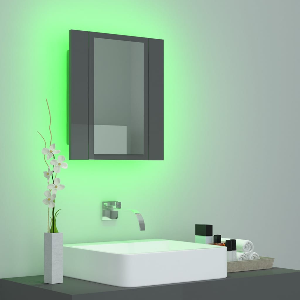 vidaXL LED kupaonski ormarić s ogledalom sjajni sivi 40x12x45 akrilni