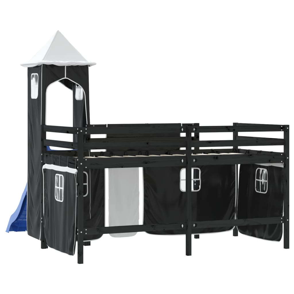 vidaXL Dječji krevet na kat s tornjem crno-bijeli 80 x 200 cm borovina