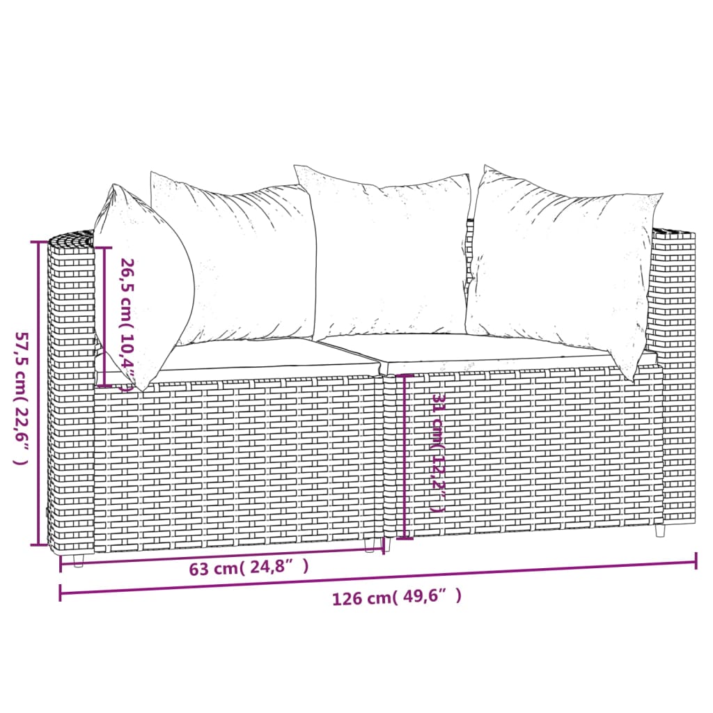 vidaXL Kutne vrtne sofe s jastucima 2 kom sive od poliratana
