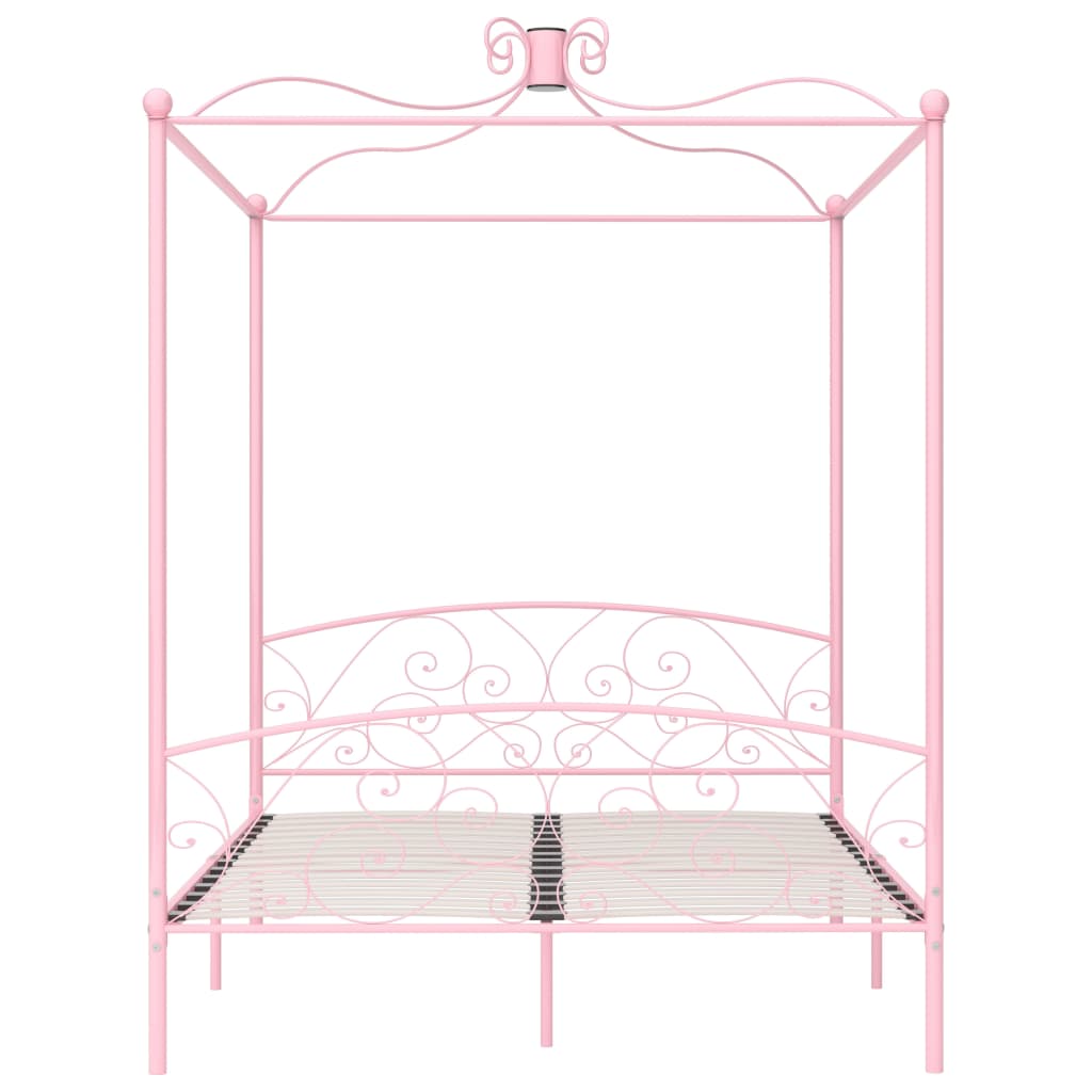 vidaXL Okvir za krevet s nadstrešnicom ružičasti metalni 160 x 200 cm