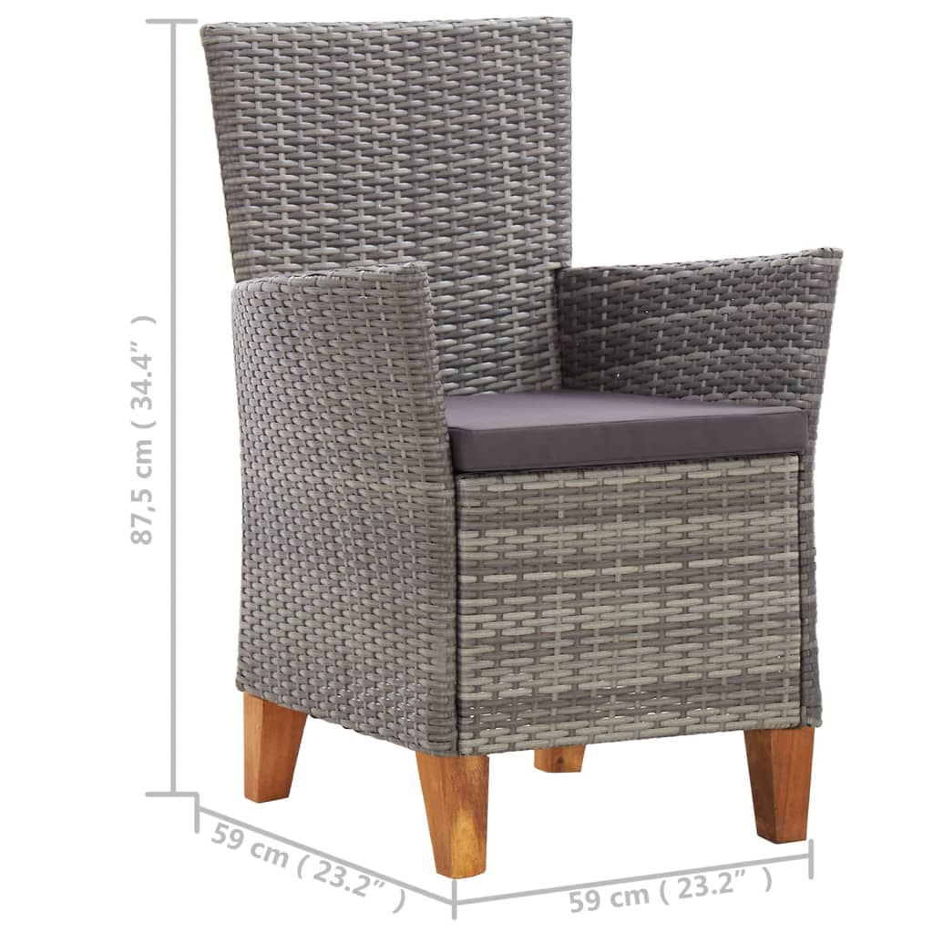vidaXL Vrtne stolice s jastucima 2 kom od poliratana sive