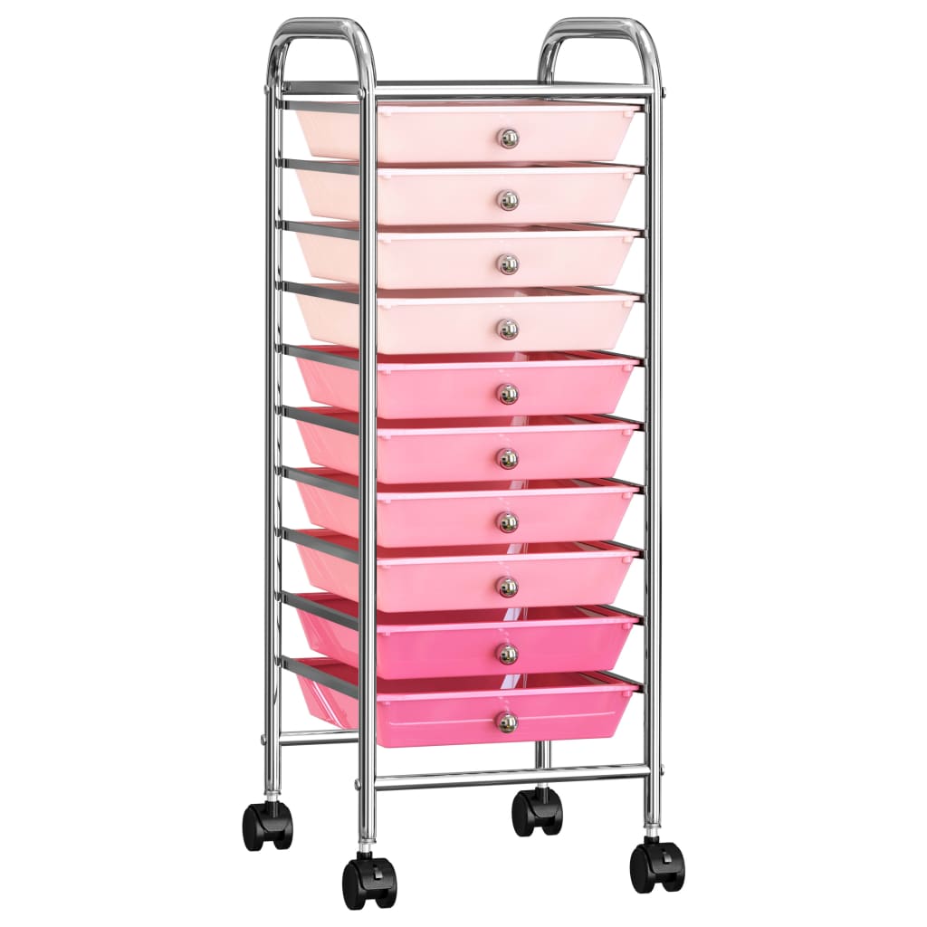 vidaXL Pokretna kolica za pohranu s 10 ladica ombre roza plastična
